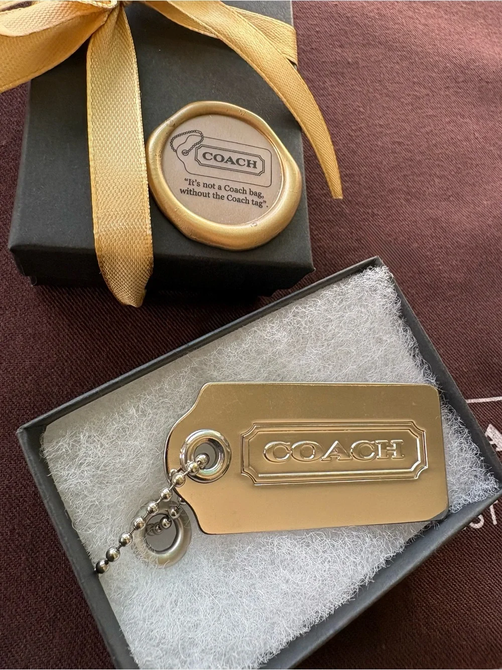 RARE Y2K Coach Solid Metal Hangtag 2.5” Chunky Nickel Bag Charm Fob Hang Tag